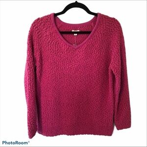 Sonoma pink fuzzy popcorn sweater v neck medium‎